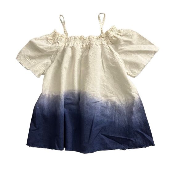 Joe's Jeans Off-the-Shoulder Dip Dye Linen‎ Top Girls XL (16) Blue Ombre NWT - Picture 1 of 12